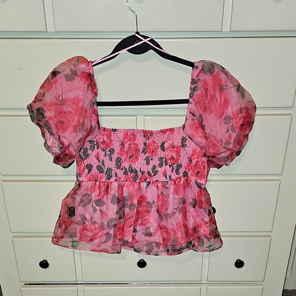 Honey & Sparkle Pink Floral Puff Sleeve Blouse - Picture 3 of 3